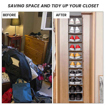 10-Layer Foldable Hanging Shoe Organizer – Non-Woven Space-Saving Shoe Rack for Home Bedroom Closet