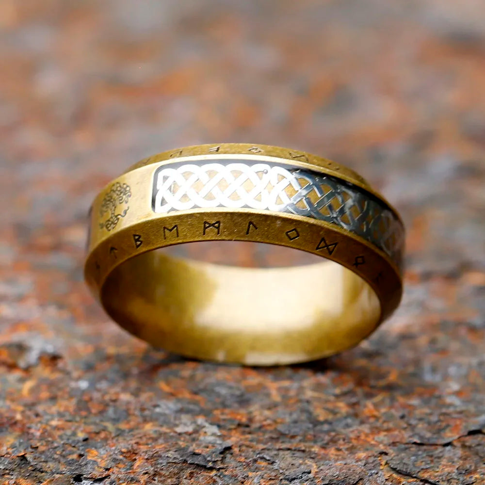 Stainless Steel Viking Rune Ring – Tree of Life & Celtic Knot Design, Vintage Nordic Jewelry for Men