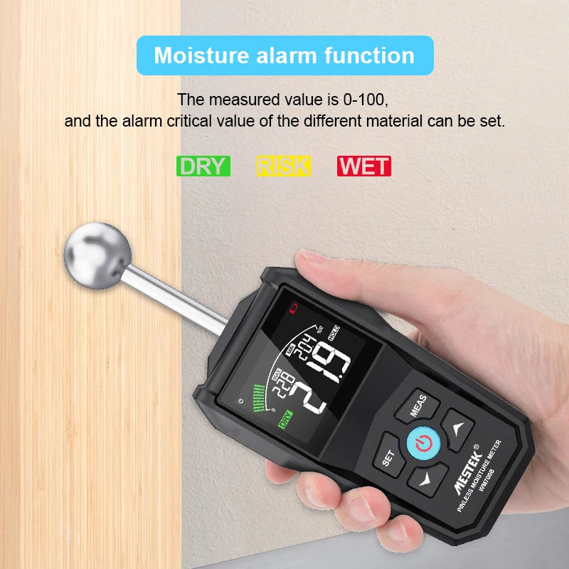 Digital Wood Moisture Meter - Non-Contact Hygrometer, Timber Damp Detector with Alarm, Non-Destructive Humidity Tester
