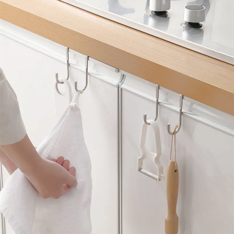 304 Stainless Steel S-Shape Double Hook: No-Punch Kitchen and Bathroom Cabinet Door Hanger for Coats and Towels Storage