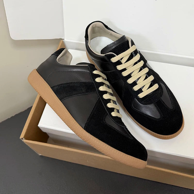 Unisex Patchwork Suede Sneakers - Vintage German Army Trainer Casual Shoes
