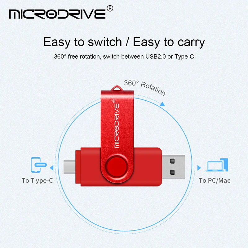 2-in-1 Metal OTG USB Flash Drive – Type-C & USB Memory Stick (4GB to 128GB) for Phones & PCs