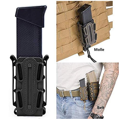 Tactical 9mm Single Magazine Pouch – MOLLE Clip, Quick Release FastMag Holder for P226, Glock 17/19, Beretta M9/PX4, Hunting Gear
