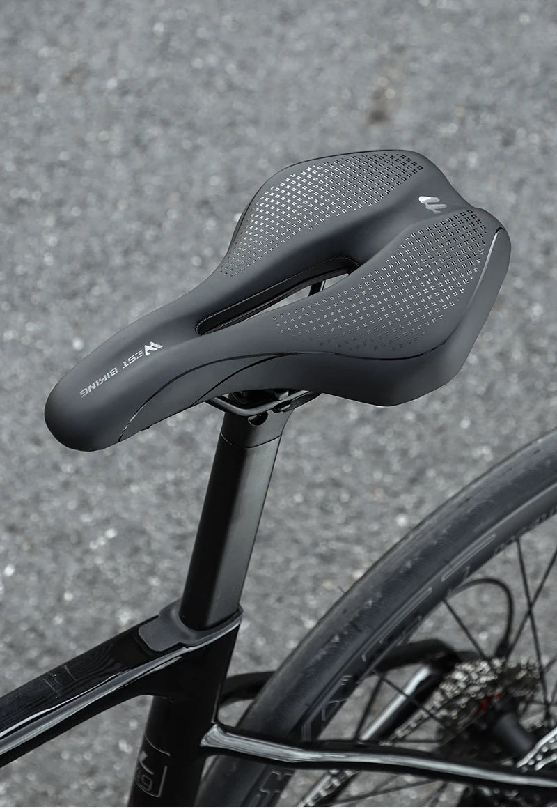 WEST BIKING Bicycle Saddle — Comfortable Hollow PU Leather Bike Seat | Wear-Resistant Road Cycling Cushion
