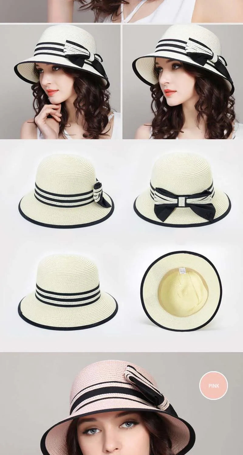 Muchique Women’s Summer Boater Hat – Wide Brim Straw Beach & Travel Hat with Casual Bow