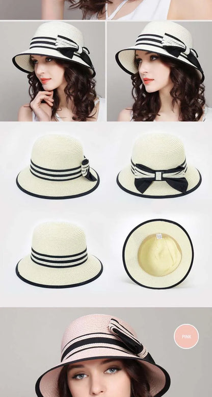 Muchique Women’s Summer Boater Hat – Wide Brim Straw Beach & Travel Hat with Casual Bow