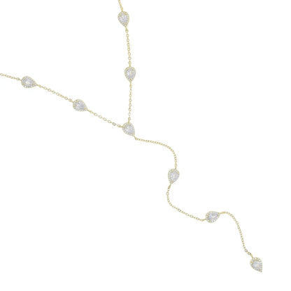 2023 Gold Plated Y Lariat Necklace - Colorful CZ Teardrop Pendant Geometric Jewelry for Women