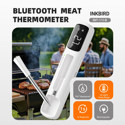 INKBIRD INT-11I-B Mini Wireless Meat Thermometer — Bluetooth 5.4, 1000ft Range, 1s Response, IP67, 26 Presets with LED Display for BBQ & Grill