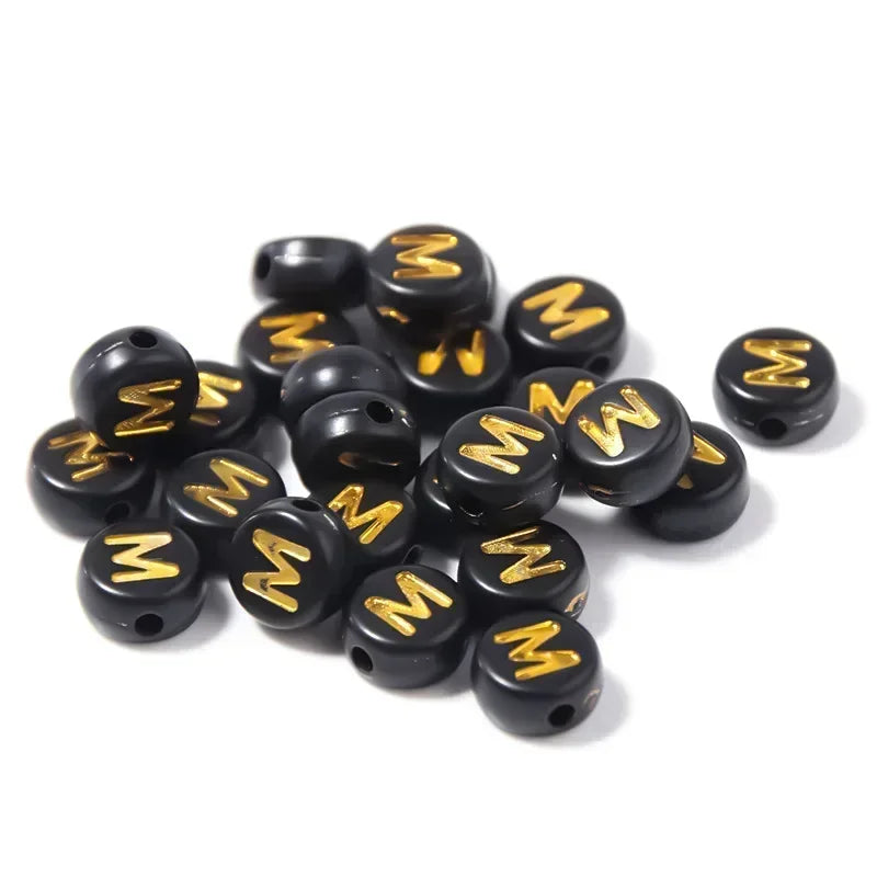 A-Z Alphabet Beads Set - 100-500pcs Black Gold Acrylic Letter Beads for DIY Jewelry Making Charm Bracelets Accessories