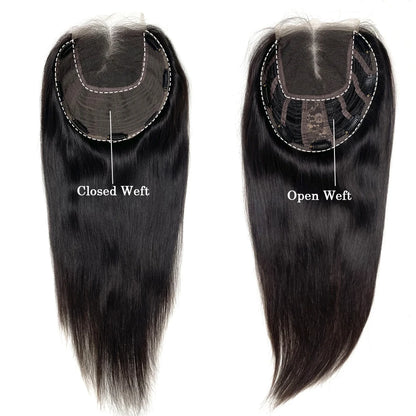 Virgin Human Hair 8x8 Inch Wefted Topper – 4x4 Inch HD Lace Base, Natural Black & Brown Hair Clips, Hairpiece for Women