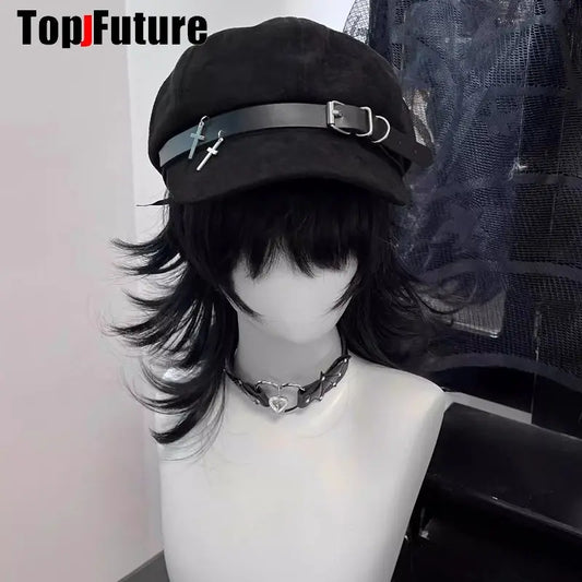 Custom Harajuku Gothic Lolita Beret Hat – Y2K Punk Lace Bow Cap for Women, Handmade Decorative Sun Hat