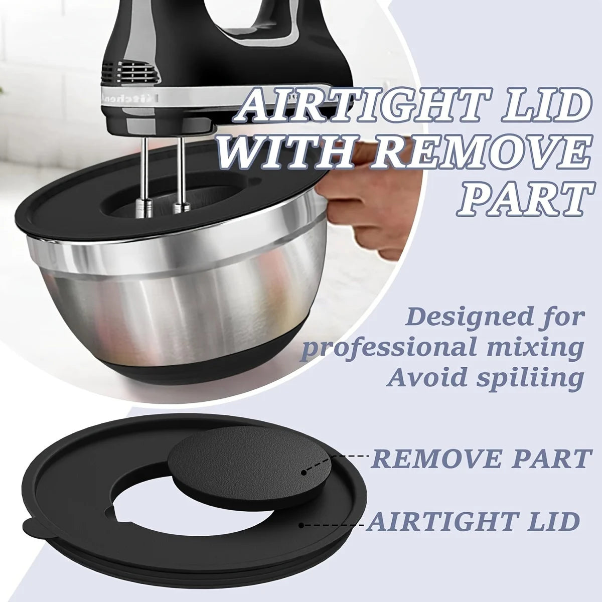 8PCS Stainless Steel Mixing Bowl Set – Airtight Lids, Non-Slip Bottoms, Black Kitchen Bowls for Baking & Serving