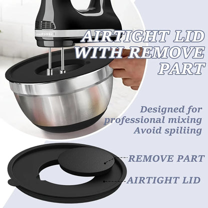 8PCS Stainless Steel Mixing Bowl Set – Airtight Lids, Non-Slip Bottoms, Black Kitchen Bowls for Baking & Serving