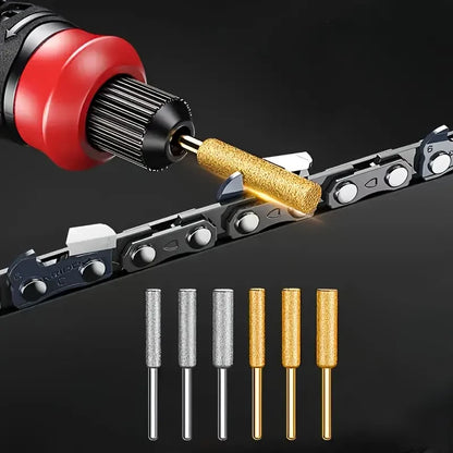 12PCS Diamond Chainsaw Sharpener Set – Titanium Coated Corundum Rotary Burr Stones for Chainsaw Sharpening, Jade Carving & Grinding Tool Kit