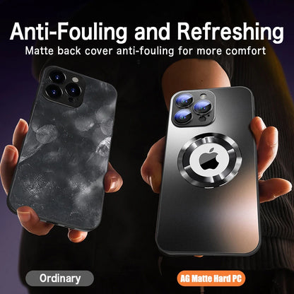 Tempered Glass Matte MagSafe Case — Shockproof Magnetic Wireless Charging Cover for iPhone 14–16 Pro Max