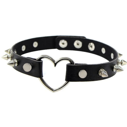 Harajuku Punk Rock Gothic Choker Necklace – PU Leather Heart Lock, Key, Spike Collar, Cosplay Accessories for Women