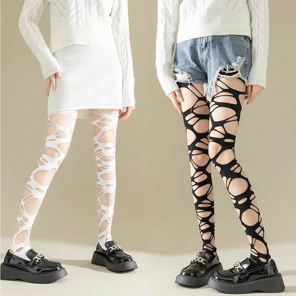 Fashion Punk Spider Web Tights – Sexy Lolita Gothic Black Mesh Stockings for Women Y2K Style