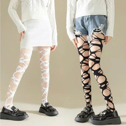 Fashion Punk Spider Web Tights – Sexy Lolita Gothic Black Mesh Stockings for Women Y2K Style