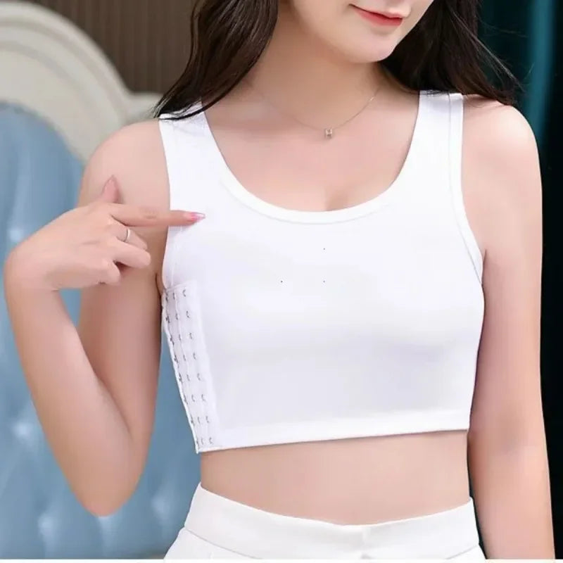 Women's Breathable Chest Binder Vest - Side-Buckle Wireless Compression Tank Top with Short Wrap Design