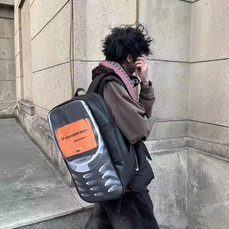 2025 Vintage Telephone Bag – Y2K Aesthetic High-Capacity Streetwear Backpack for Women & Men