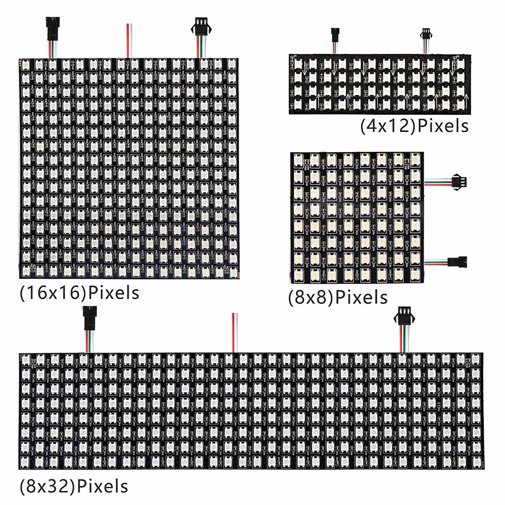 WS2812B RGB LED Pixel Display – 4x12, 8x8, 16x16, 8x32 Individually Addressable, Flexible Programmable 5V Screen