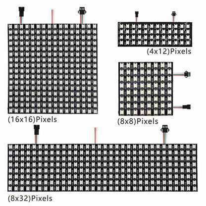 WS2812B RGB LED Pixel Display – 4x12, 8x8, 16x16, 8x32 Individually Addressable, Flexible Programmable 5V Screen