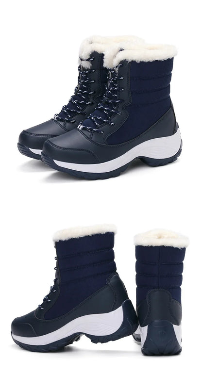 Women's Winter Snow Boots – Plush Lined Platform Flat Casual Shoes for Warmth and Comfort