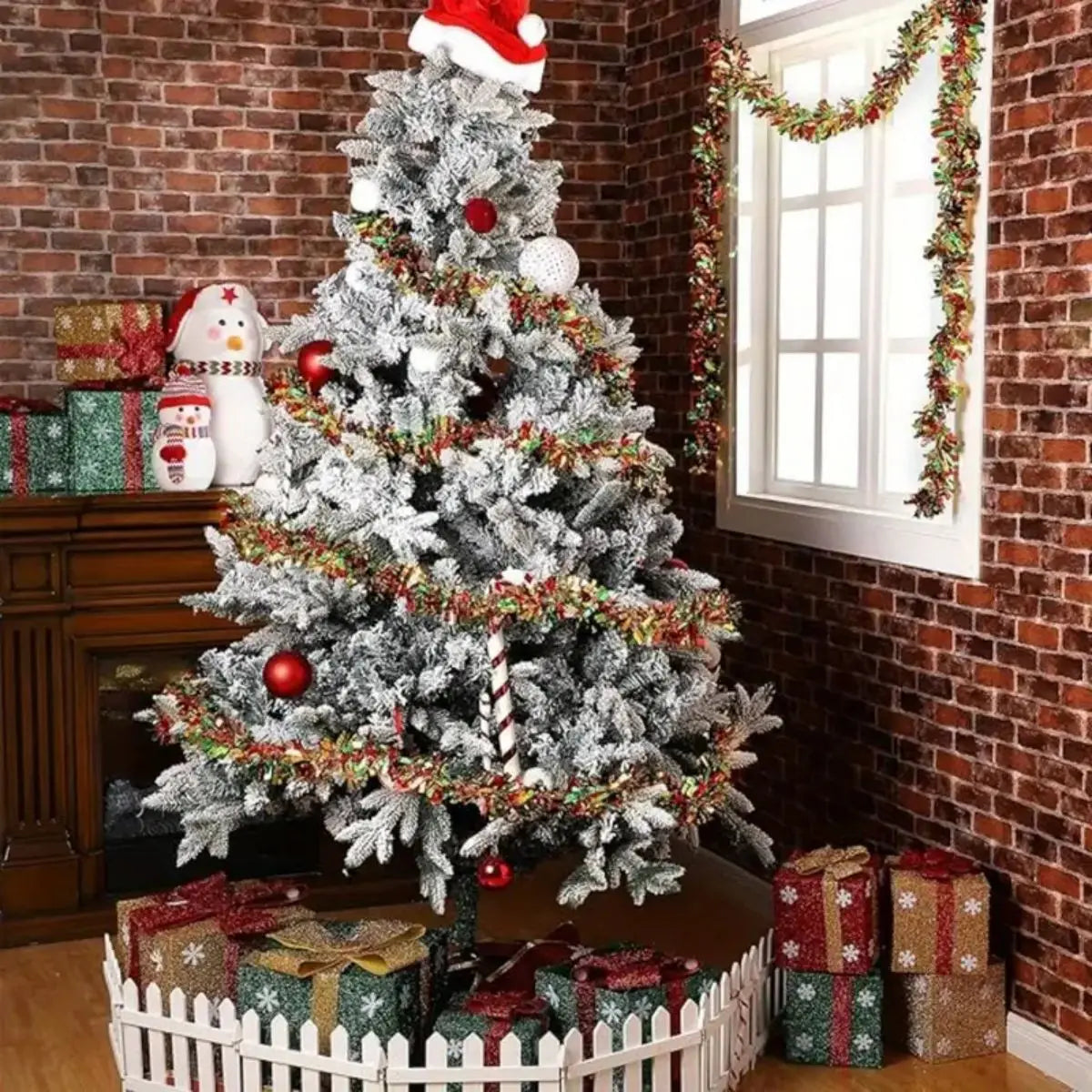 Christmas Tinsel Garland with LED Lights – Shiny Thick Garland for Tree & Home Decor
