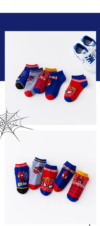 5 Pairs Spiderman Kids Socks – Anime Cartoon Short Socks for Boys & Girls, Summer & Spring Baby Boat Socks Gift for Ages 1-12 Years