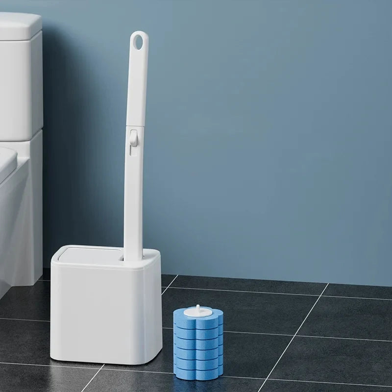 Disposable Toilet Brush Kit - Long Handle Bathroom Cleaner with Replacement Heads & Auto Lid Opening