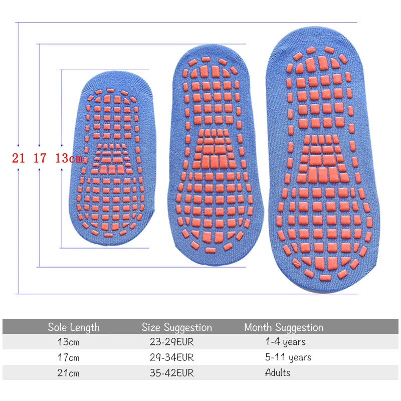 Anti-Slip Trampoline Socks for Kids & Adults - Cotton Elastic Sports Socks for Boys & Girls