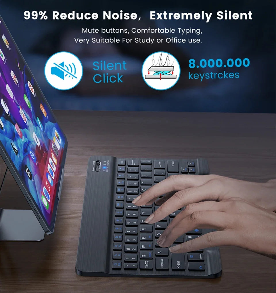 10" Bluetooth Wireless Rechargeable Keyboard – Russian, Spanish, French AZERT Layout for Android, iOS & Windows Tablets & Phones