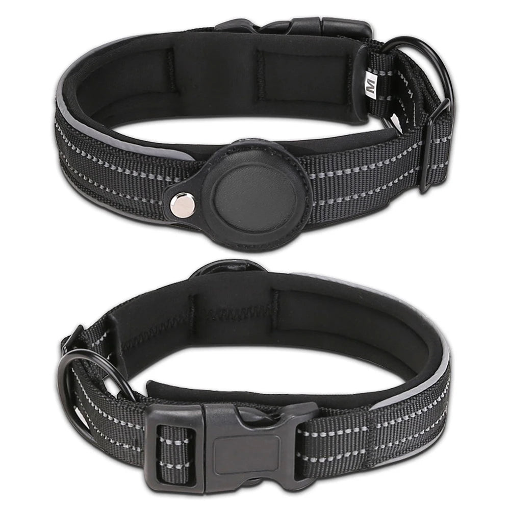 Reflective Padded AirTag Dog Collar – Integrated AirTag Holder for Small, Medium & Large Dogs