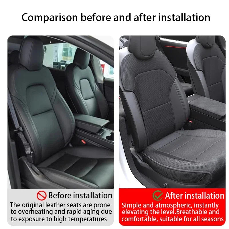Tesla Model Y Juniper 2025 Seat Cushion – PU Breathable Punching Split Car Seat Protector Universal Interior Accessory