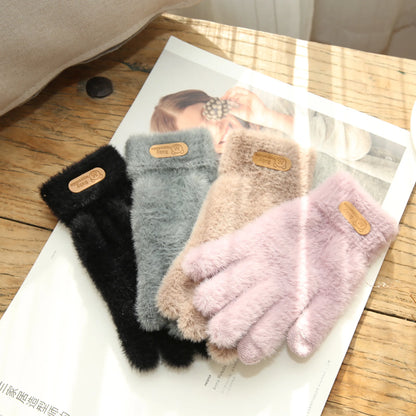 Women's Knitted Cashmere Wool Gloves - Thick, Warm, Touch Screen Compatible Mittens for Mobile Devices