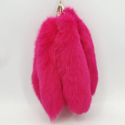 Natural Fox Fur Tail Keychain – 40cm Furry Racoon Bag Charm & Fluffy Keyring Accessory for Women