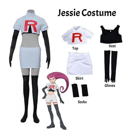 Anime Jessie & James Cosplay Costume – Team Rocket Full Set for Men & Women, Halloween Outfit