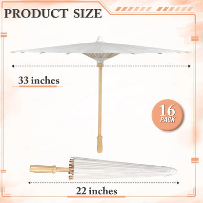 60/84cm White Wedding Paper Umbrellas – Chinese Wooden Handle, DIY Rustic Photography Props for Baby Shower, Party & Wedding