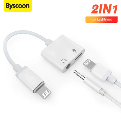 Byscoon Audio OTG Adapter for iPhone – 3.5mm Aux Headphone Jack to Lightning Splitter Converter for iPhone 14/13/12/11 Pro Max