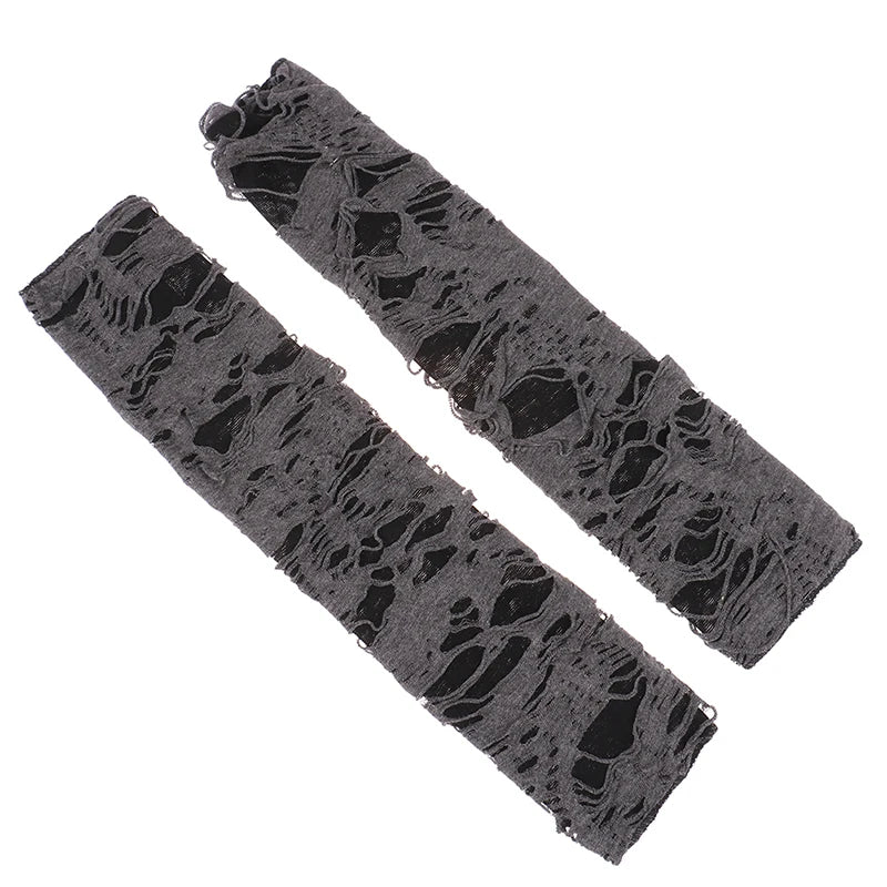 Sexy Gothic Fingerless Gloves – Ripped Broken Slit Halloween Cosplay Gloves with Holes Design for Adults Costume Wear