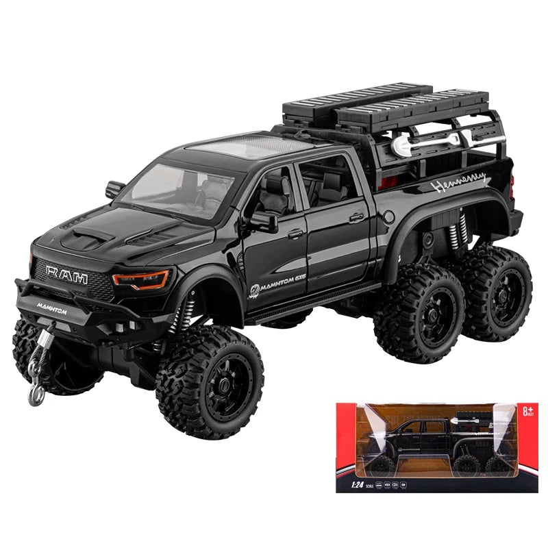 1:24 Dodge Mammoth RAM 1000 TRX 6x6 Diecast Model Car – Metal Alloy Toy with Lights for Kids & Collectors Gift