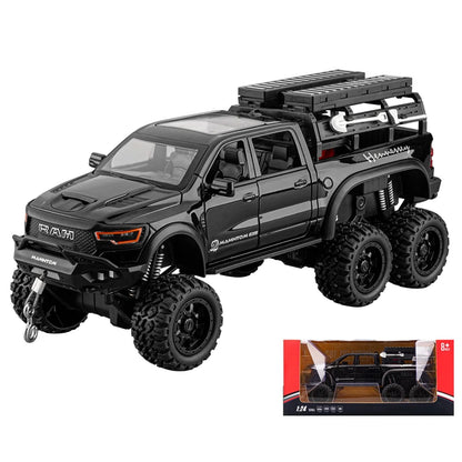 1:24 Dodge Mammoth RAM 1000 TRX 6x6 Diecast Model – Metal Alloy Pickup Toy Car with Lights for Kids & Collectors