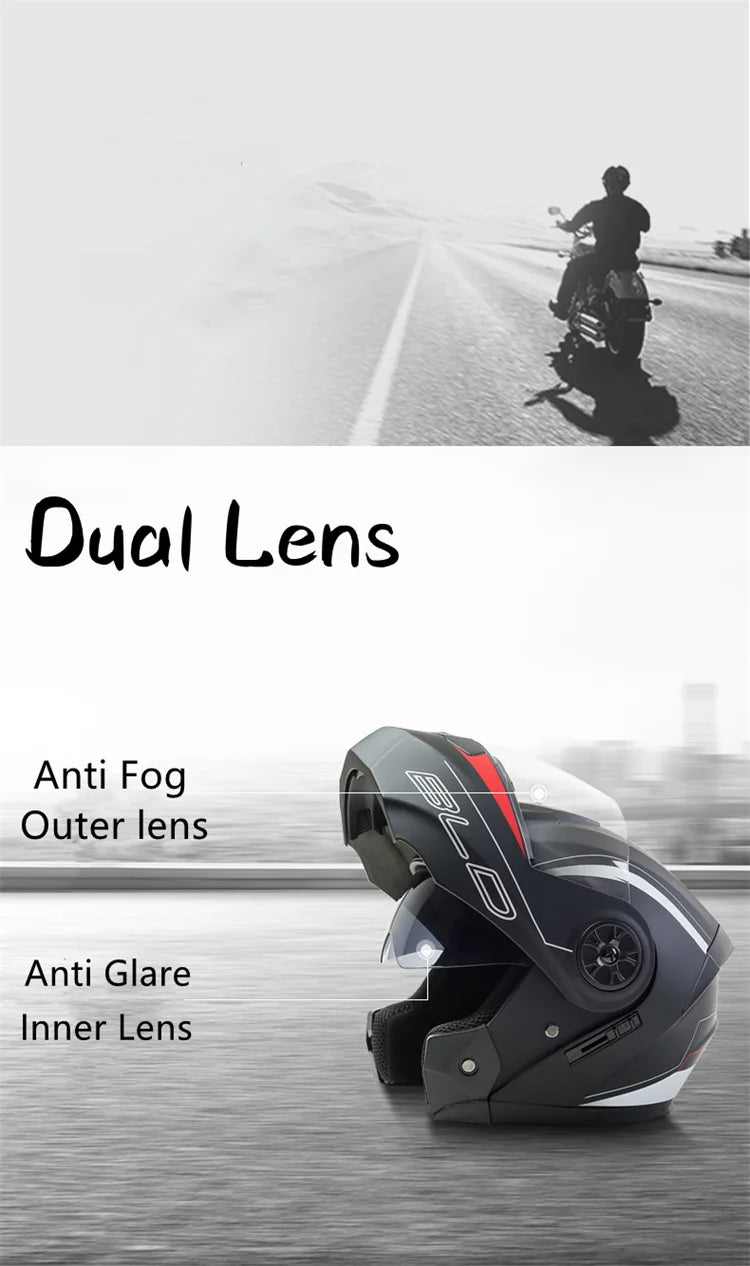 BLD Personalized Full Face Motorcycle Helmet – Dual Lens Modular Flip-Up Casco Moto for Men & Women