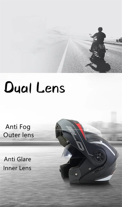 BLD Personalized Full Face Motorcycle Helmet – Dual Lens Modular Flip-Up Casco Moto for Men & Women