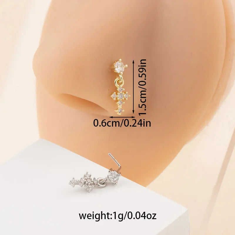 Dangle Cross Nose Rings for Women - L-Shape Nose Studs Body Piercing Jewelry