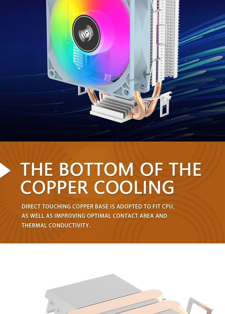 Aigo CPU Cooler — 2/4/6 Heat Pipe Radiator with 3-Pin PWM Silent RGB Fan for Intel LGA 1700/1150/1155/1156/1366 & AMD AM2/AM3/AM4