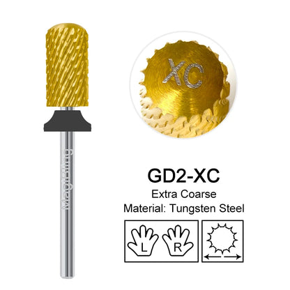 Gold Tungsten Carbide Nail Drill Bits – Large Barrel Milling Cutter, Pro Reversed Durable Grinding & Polishing Tools Accessories 4XC