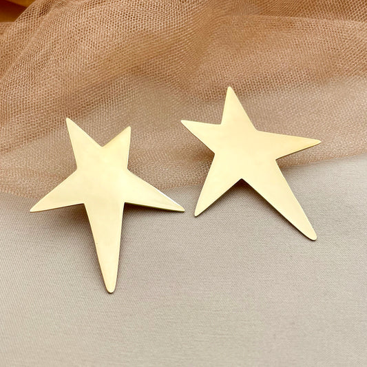 May@RZ Star-Shaped Stainless Steel Stud Earrings — 14K Gold-Plated, Fun Everyday Jewelry for Men & Women
