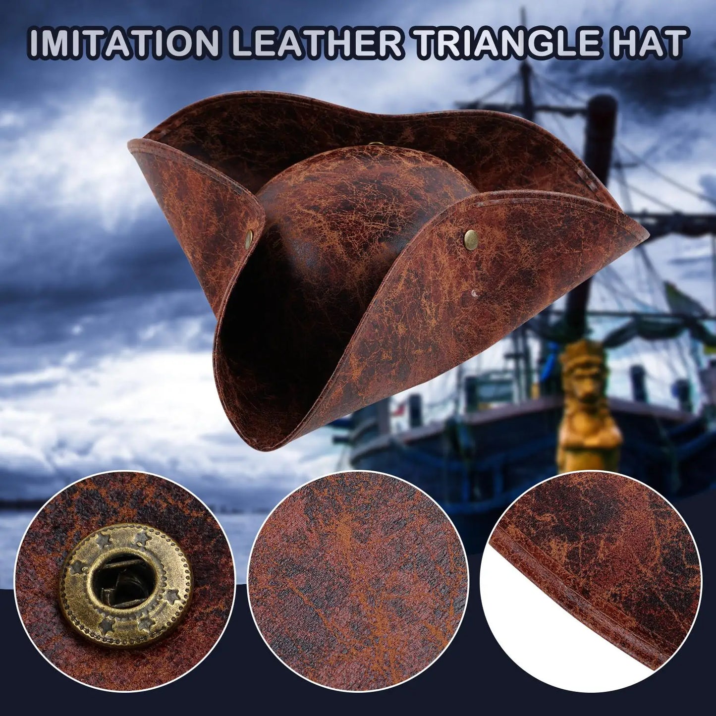 Brown Faux Leather Triangle Pirate Hat – Adult Cosplay Costume Accessory