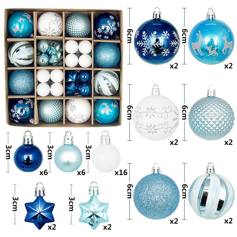 Christmas Ball Ornament Set – Large Xmas Tree Hanging Pendants with Snowflake Design for Home Decor & 2025 New Year Party Gifts